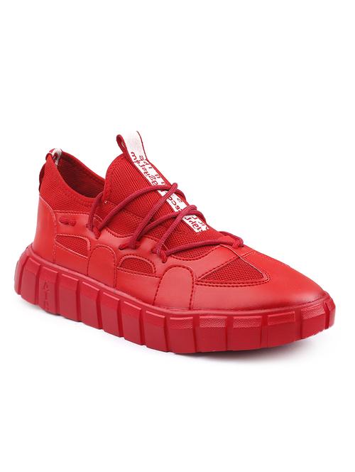 red pu lace up sneakers - 18413067 -  Standard Image - 0