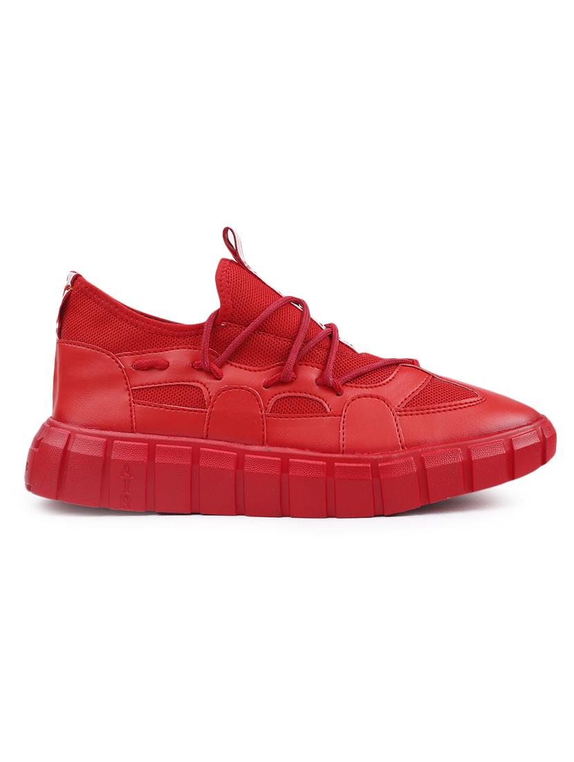red pu lace up sneakers - 18413067 -  Standard Image - 1