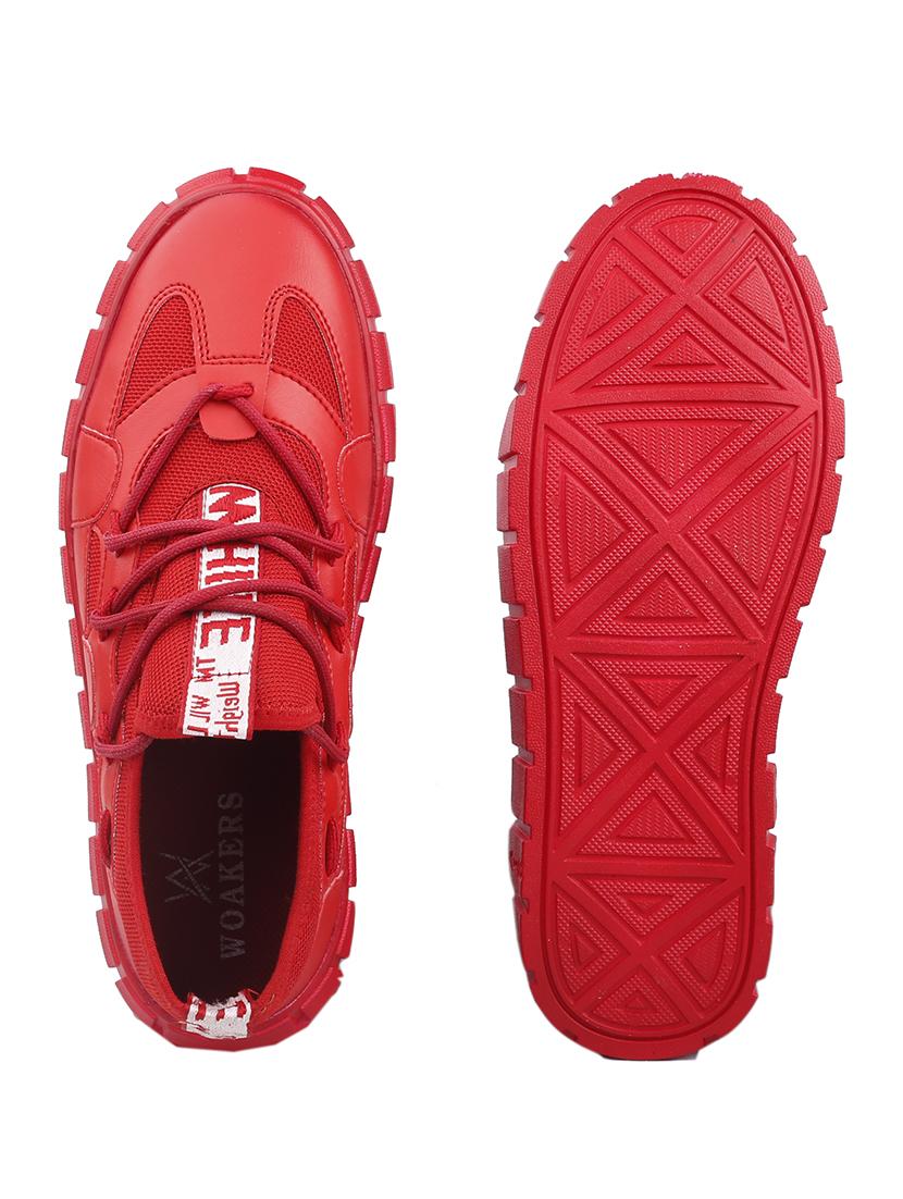 red pu lace up sneakers - 18413067 - Standard Image - 4