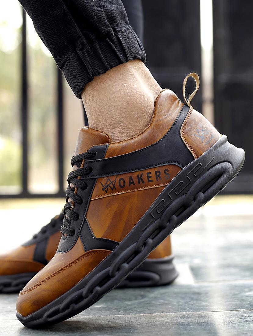 brown pu lace up sneakers - 18413071 -  Standard Image - 1
