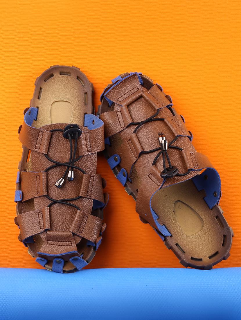 tan faux leather slip on flip flops - 18413117 -  Standard Image - 1