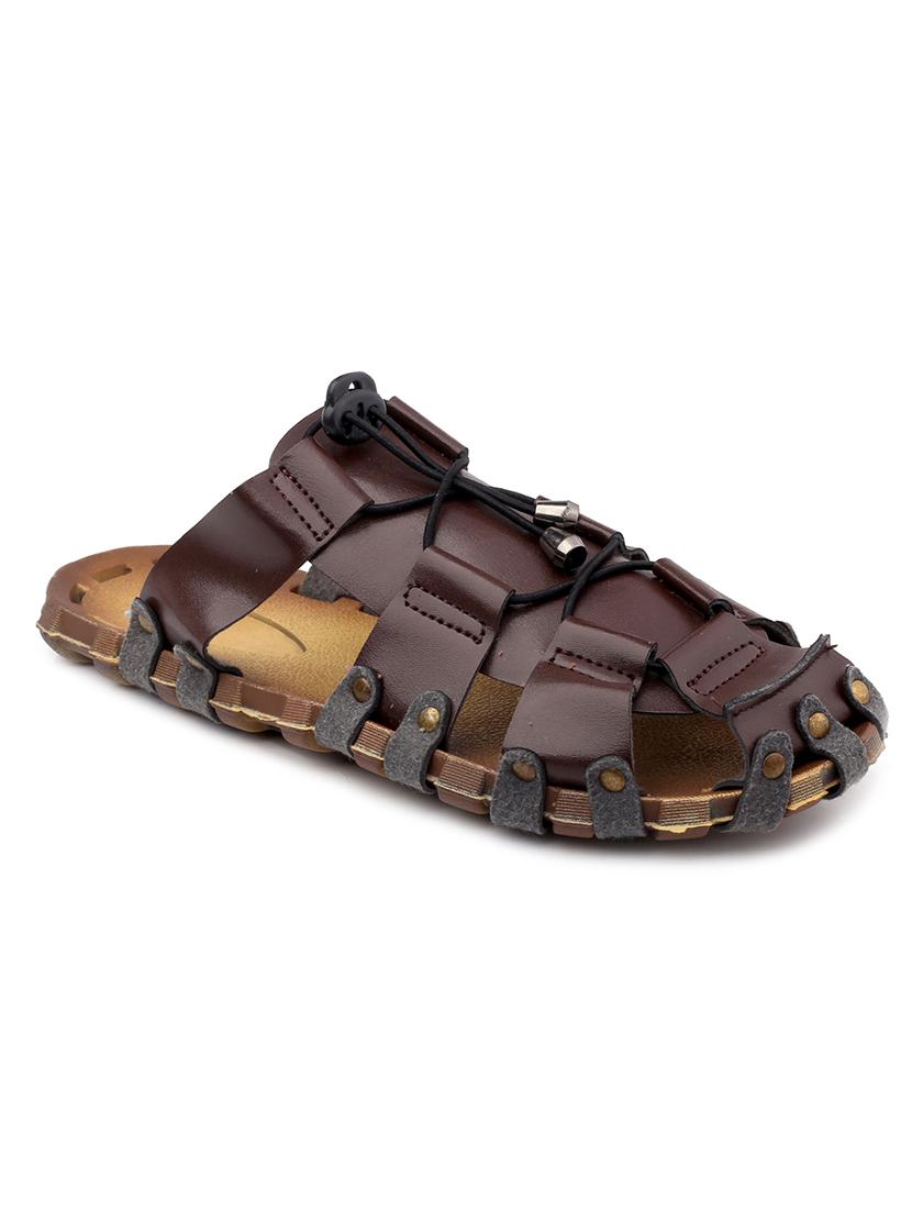 brown faux leather slip on flip flops - 18413118 - Zoom Image - 0