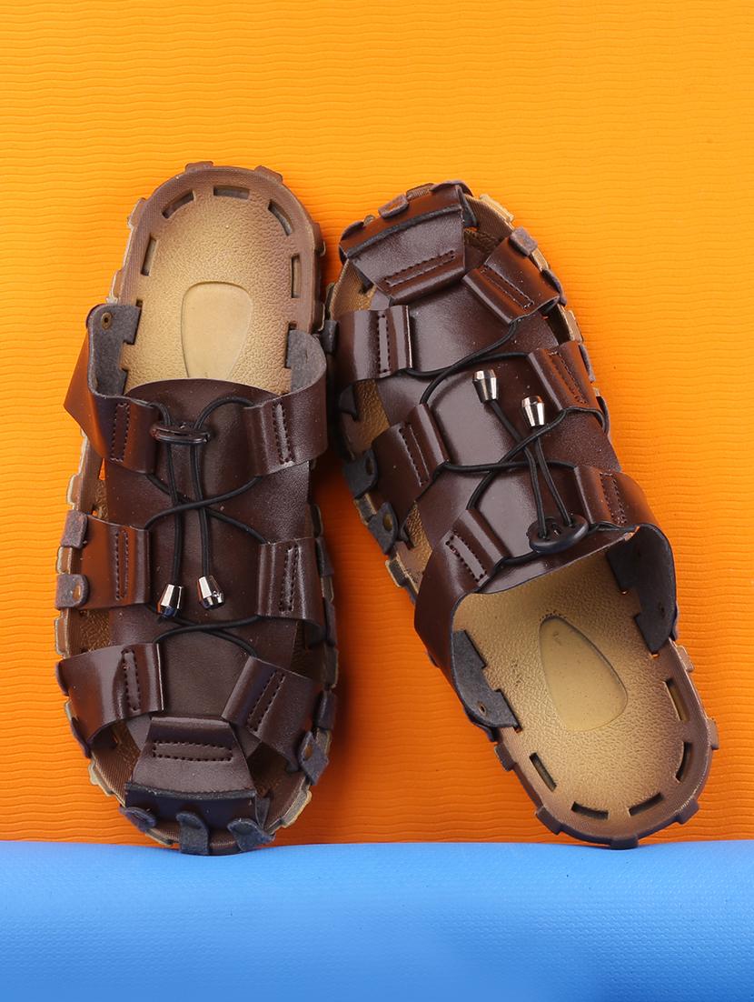 brown faux leather slip on flip flops - 18413118 - Standard Image - 1