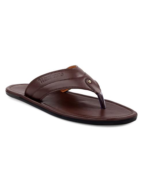 brown faux leather slip on flip flops - 18413122 - Standard Image - 0