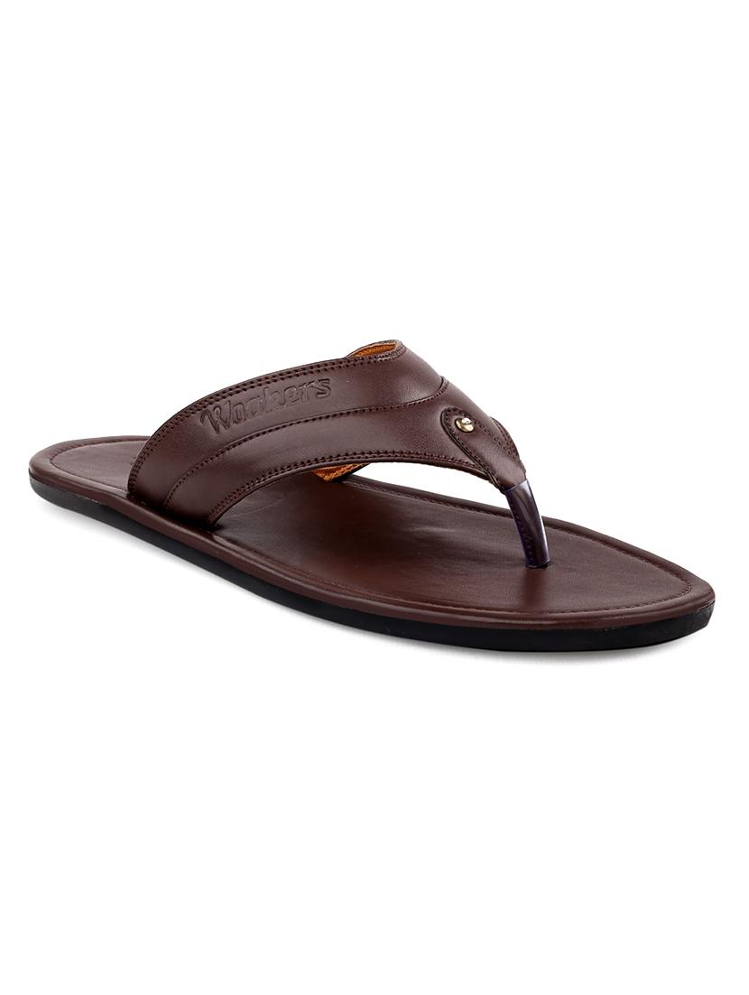 brown faux leather slip on flip flops - 18413122 - Zoom Image - 0