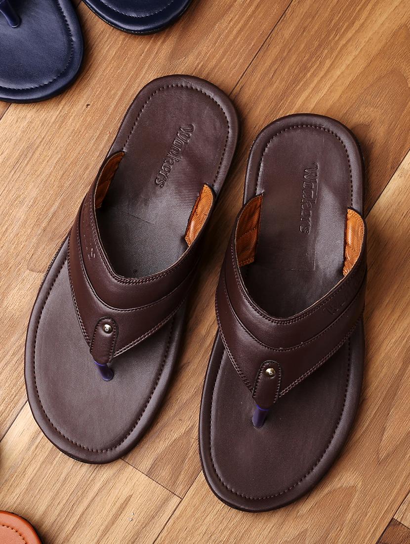 brown faux leather slip on flip flops - 18413122 - Standard Image - 1