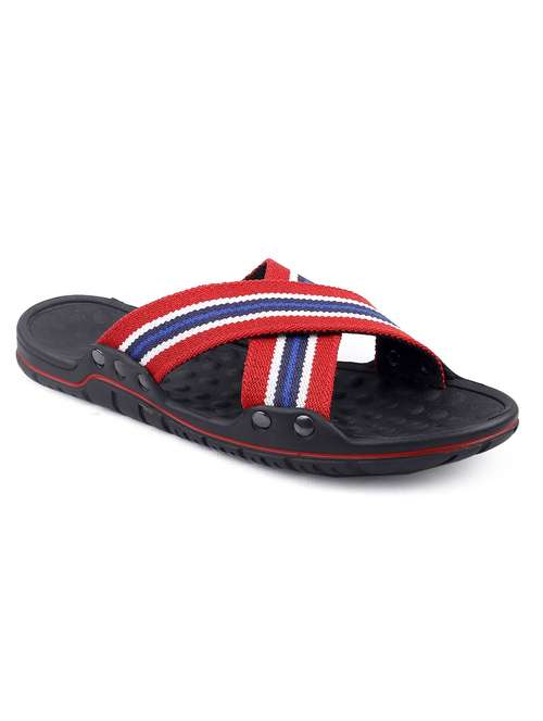 red faux leather slip on flip flops - 18413130 - Standard Image - 0