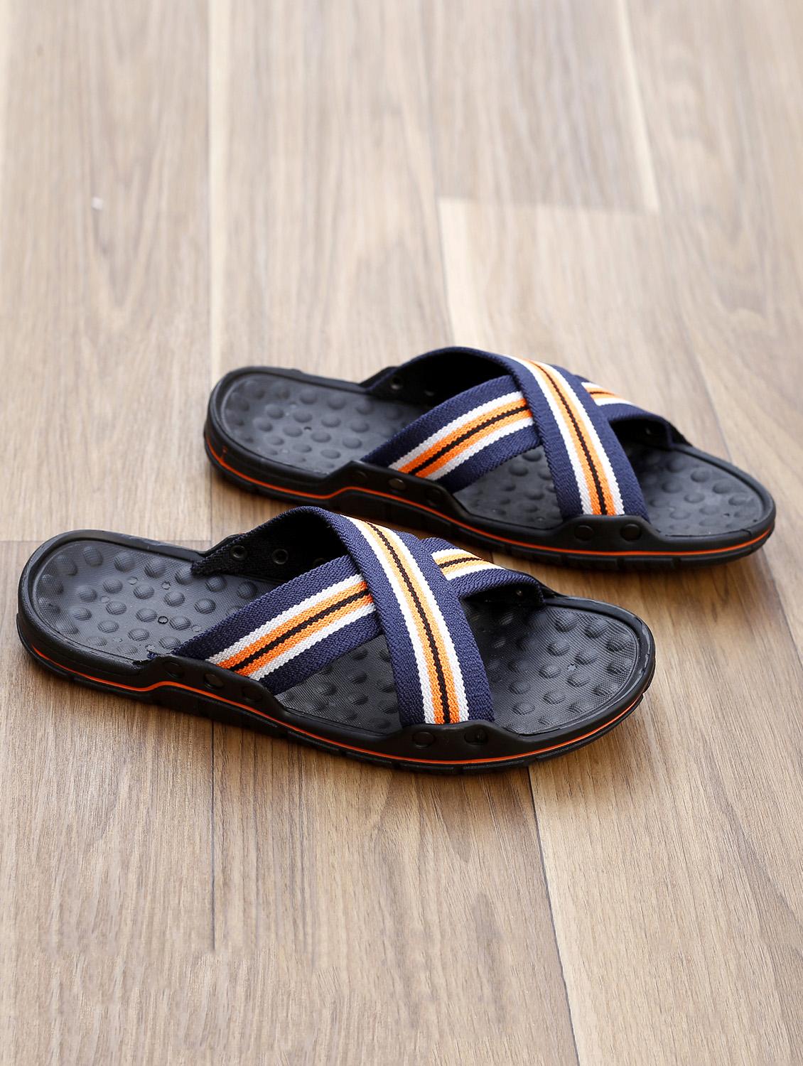 blue faux leather slip on flip flops - 18413131 - Standard Image - 1