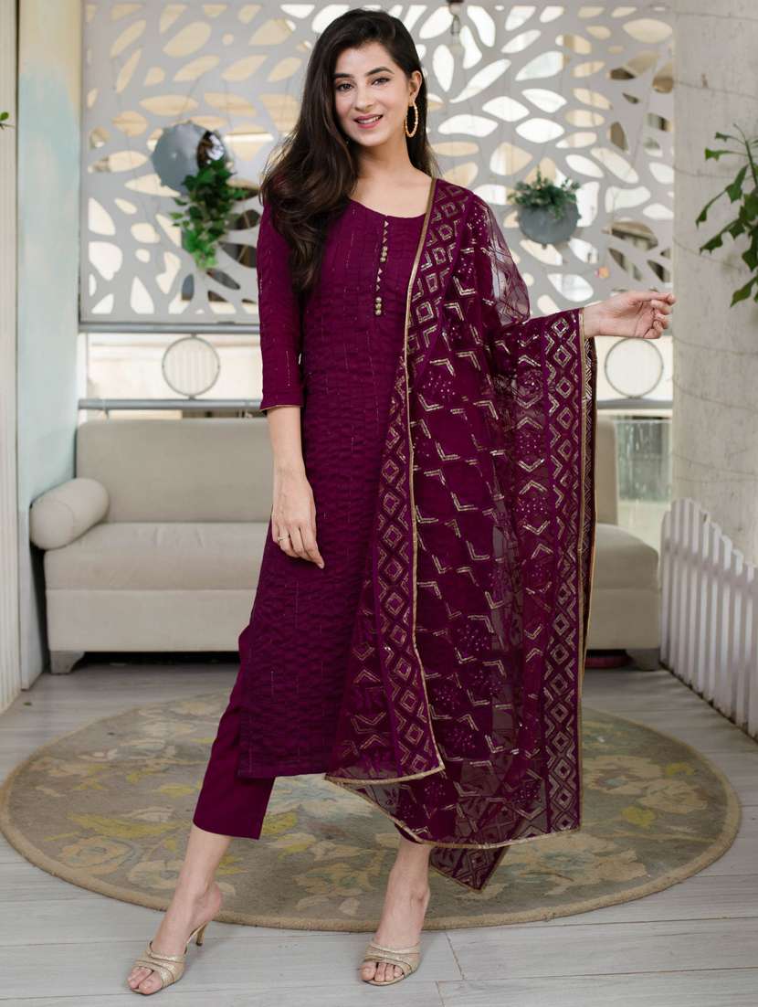 purple semi-stitched suit set