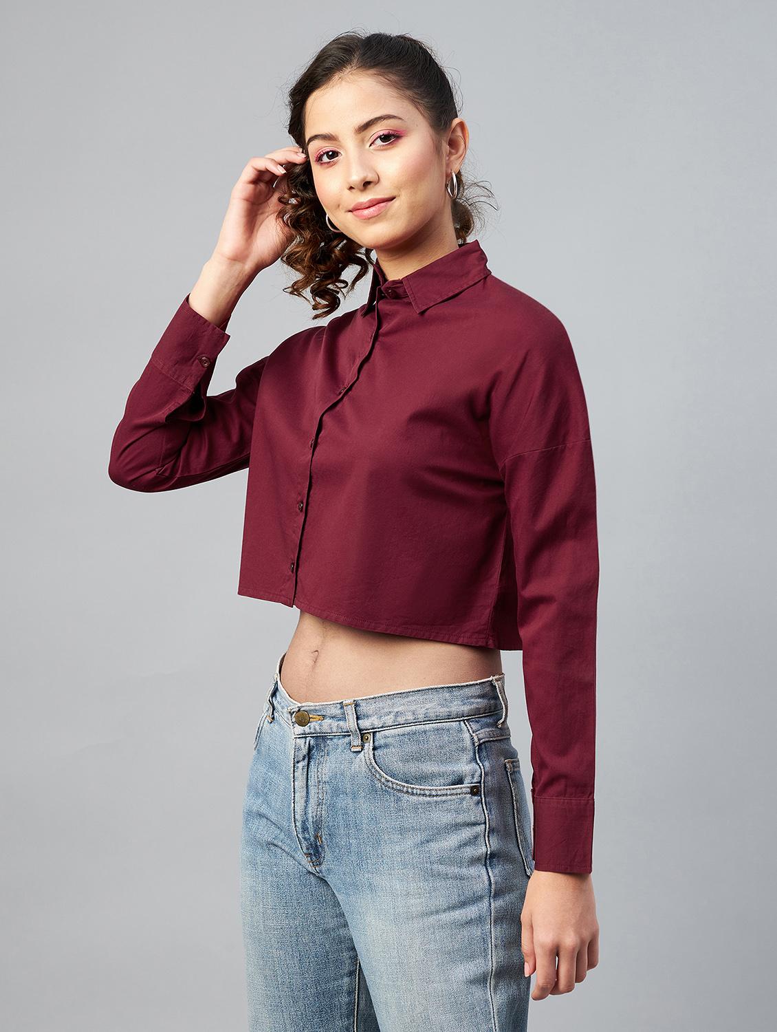 long sleeved solid crop shirt - 18413744 - Standard Image - 1