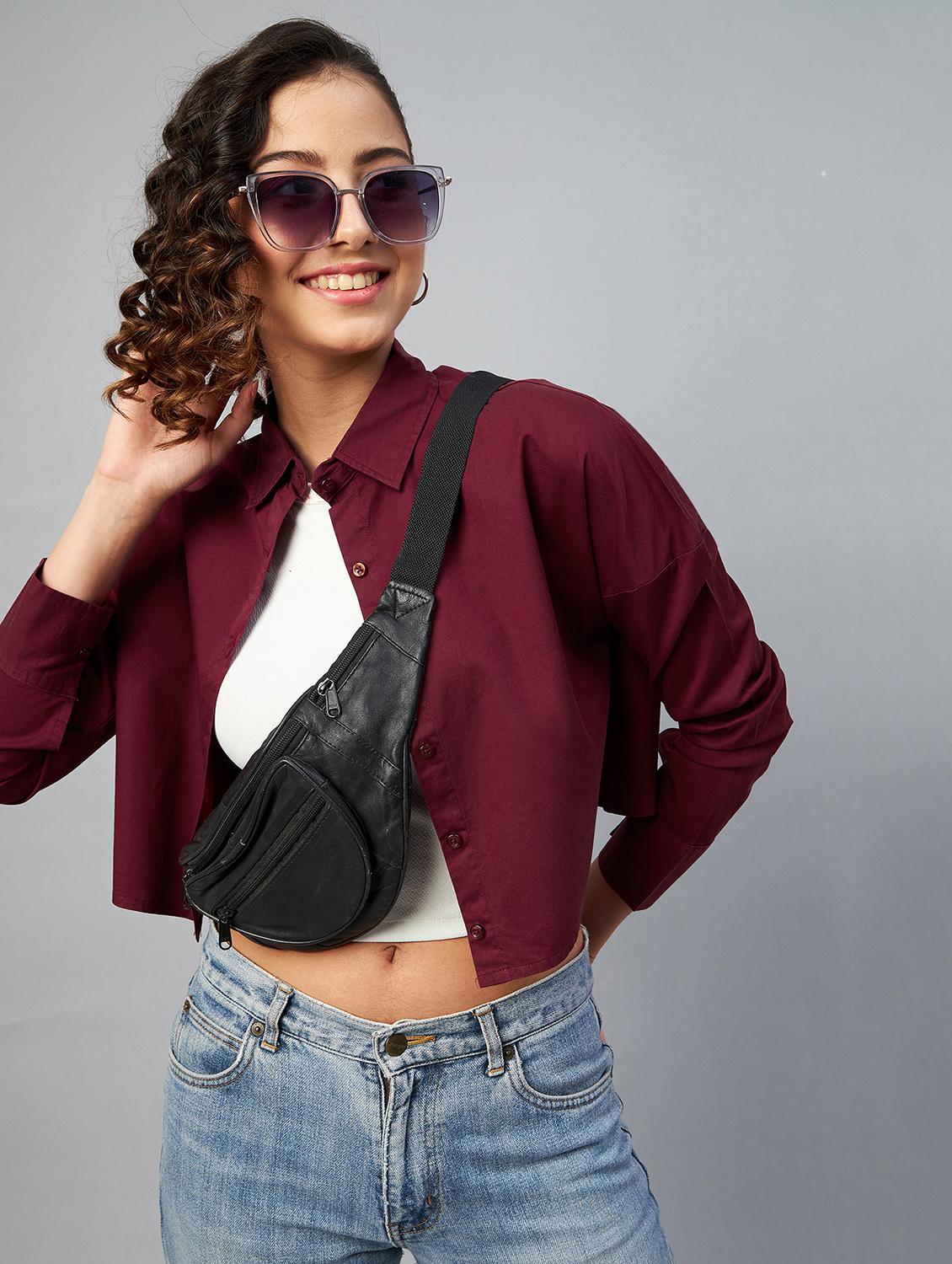 long sleeved solid crop shirt - 18413744 - Standard Image - 4