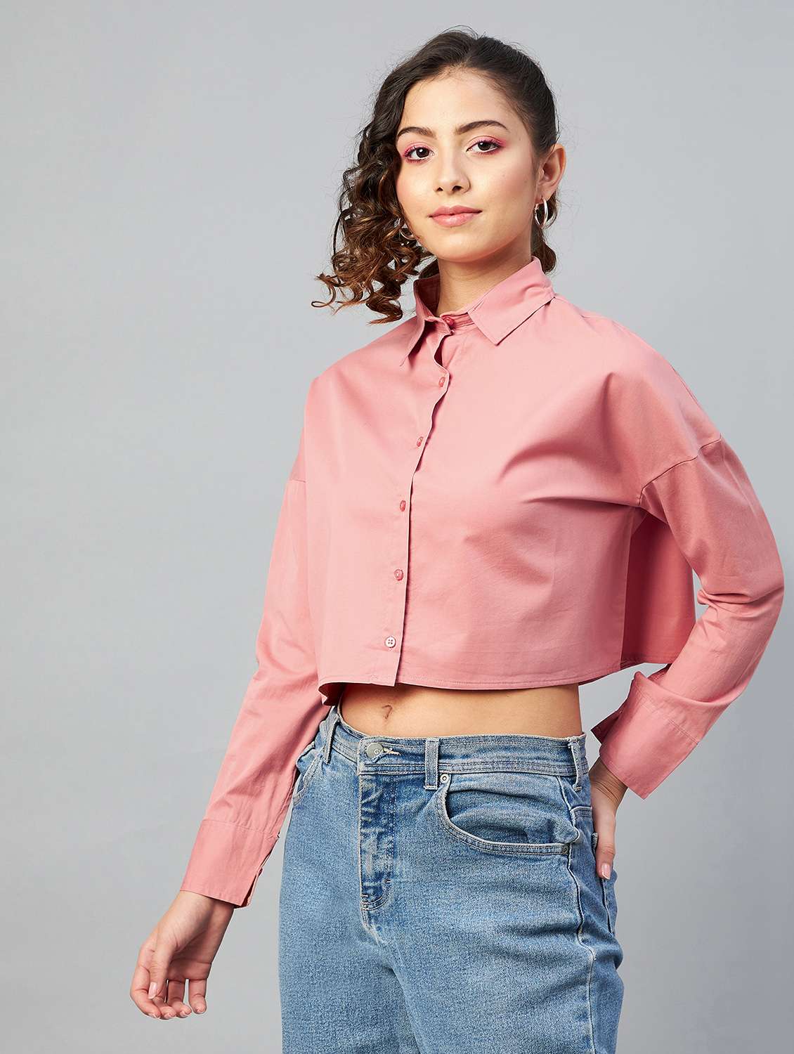 long sleeved solid crop shirt