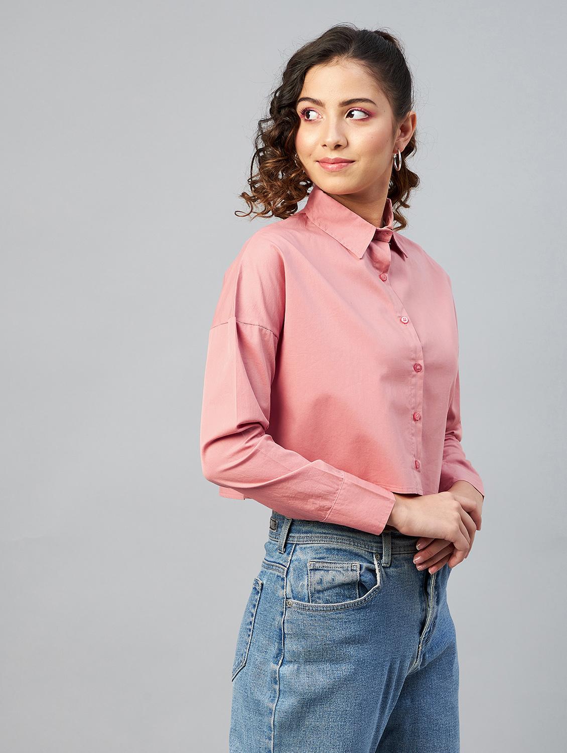 long sleeved solid crop shirt - 18413745 - Standard Image - 1