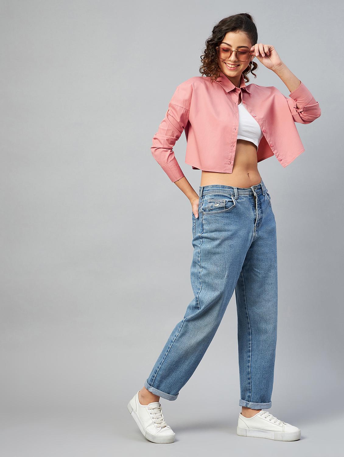 long sleeved solid crop shirt - 18413745 - Standard Image - 4
