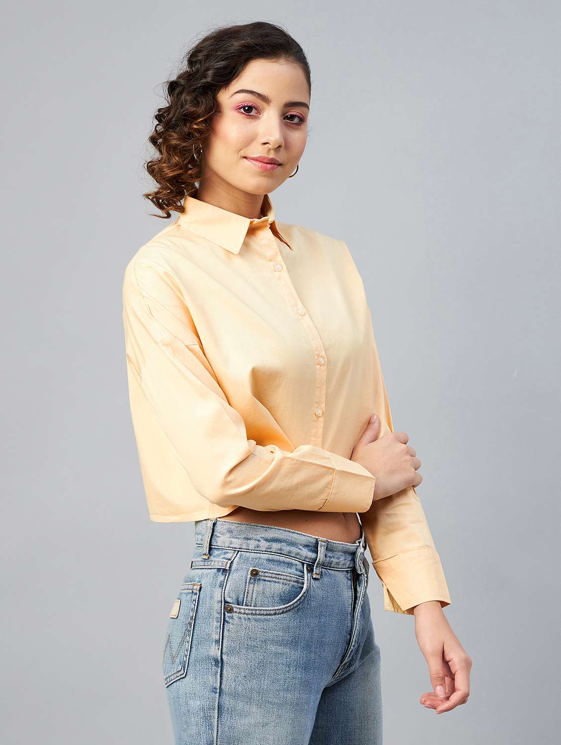 long sleeved solid crop shirt