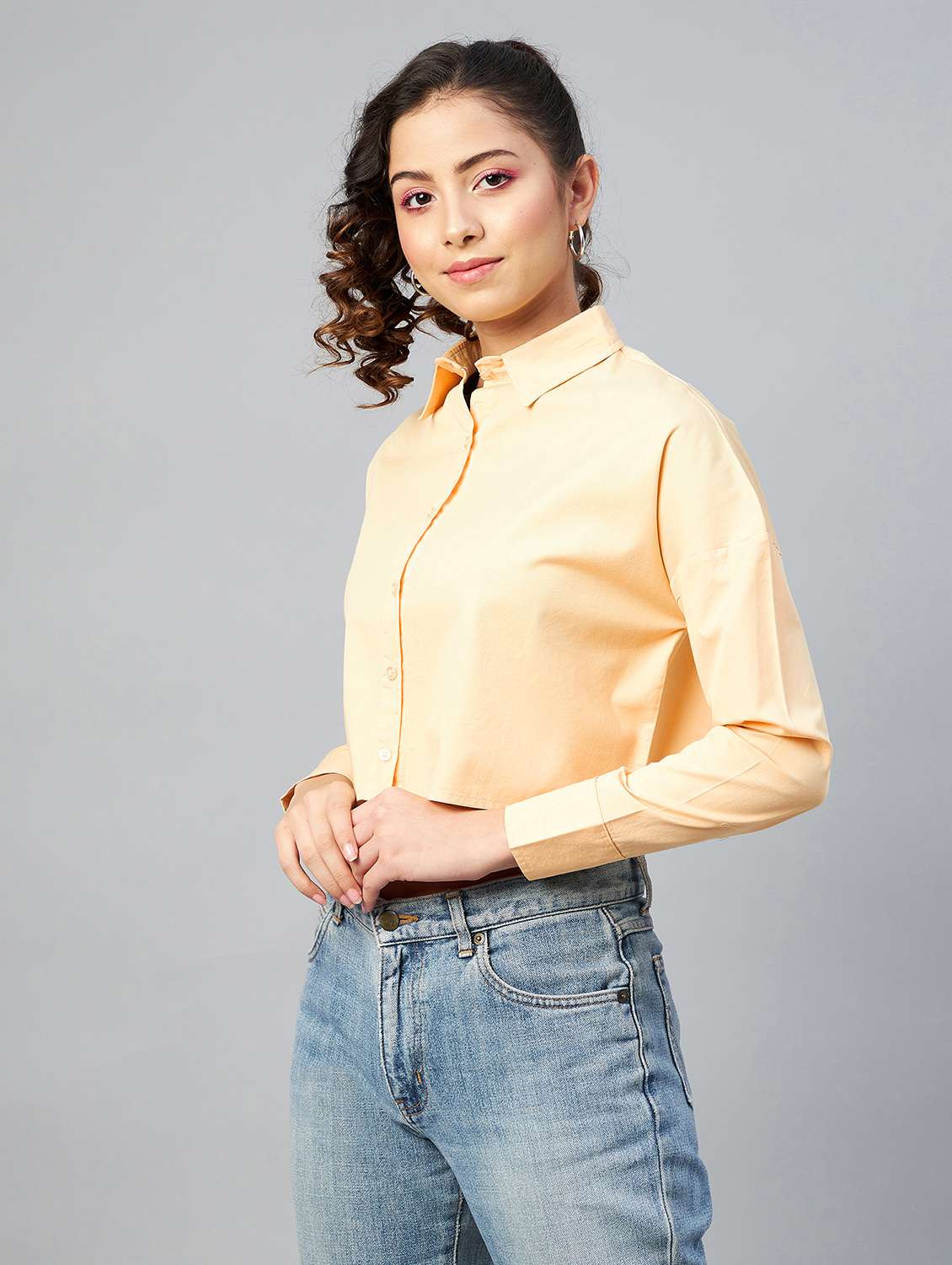 long sleeved solid crop shirt - 18413746 -  Standard Image - 1