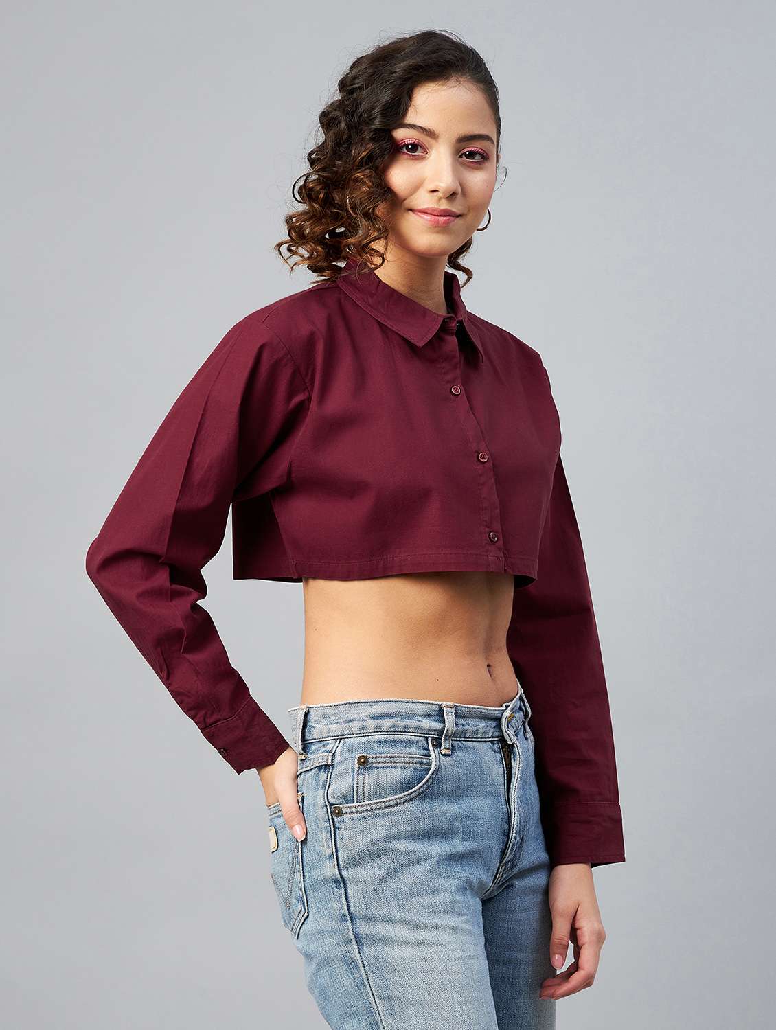 long sleeved solid crop shirt