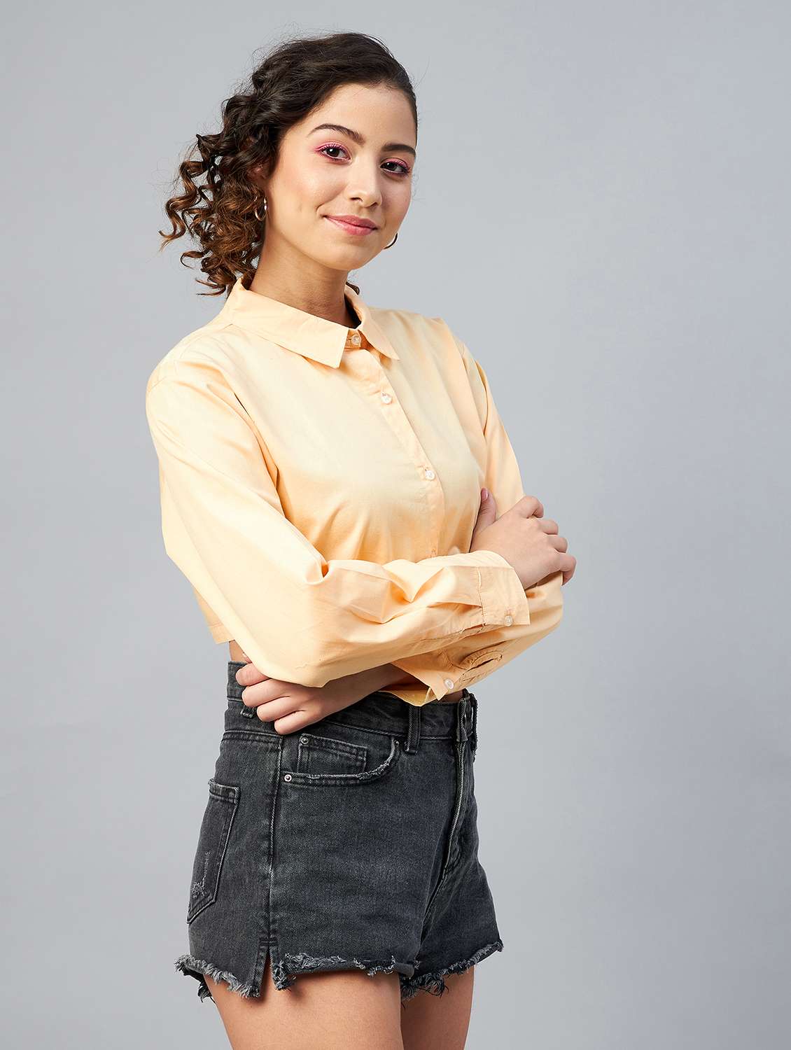 long sleeved solid crop shirt