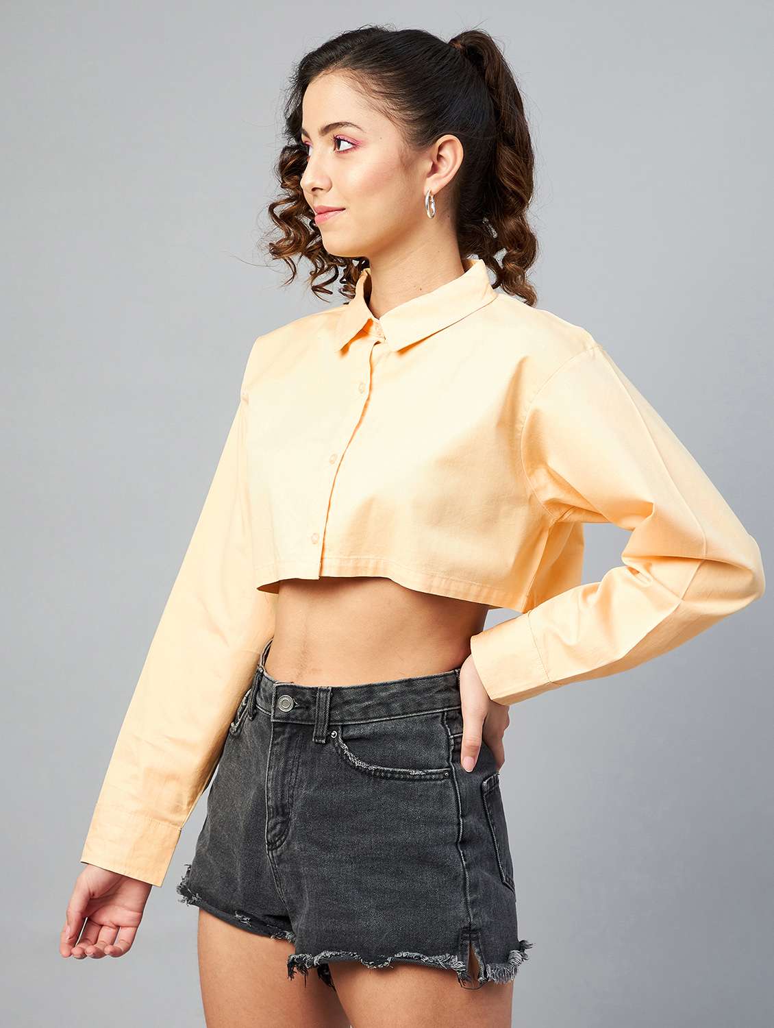 long sleeved solid crop shirt - 18413749 -  Standard Image - 1