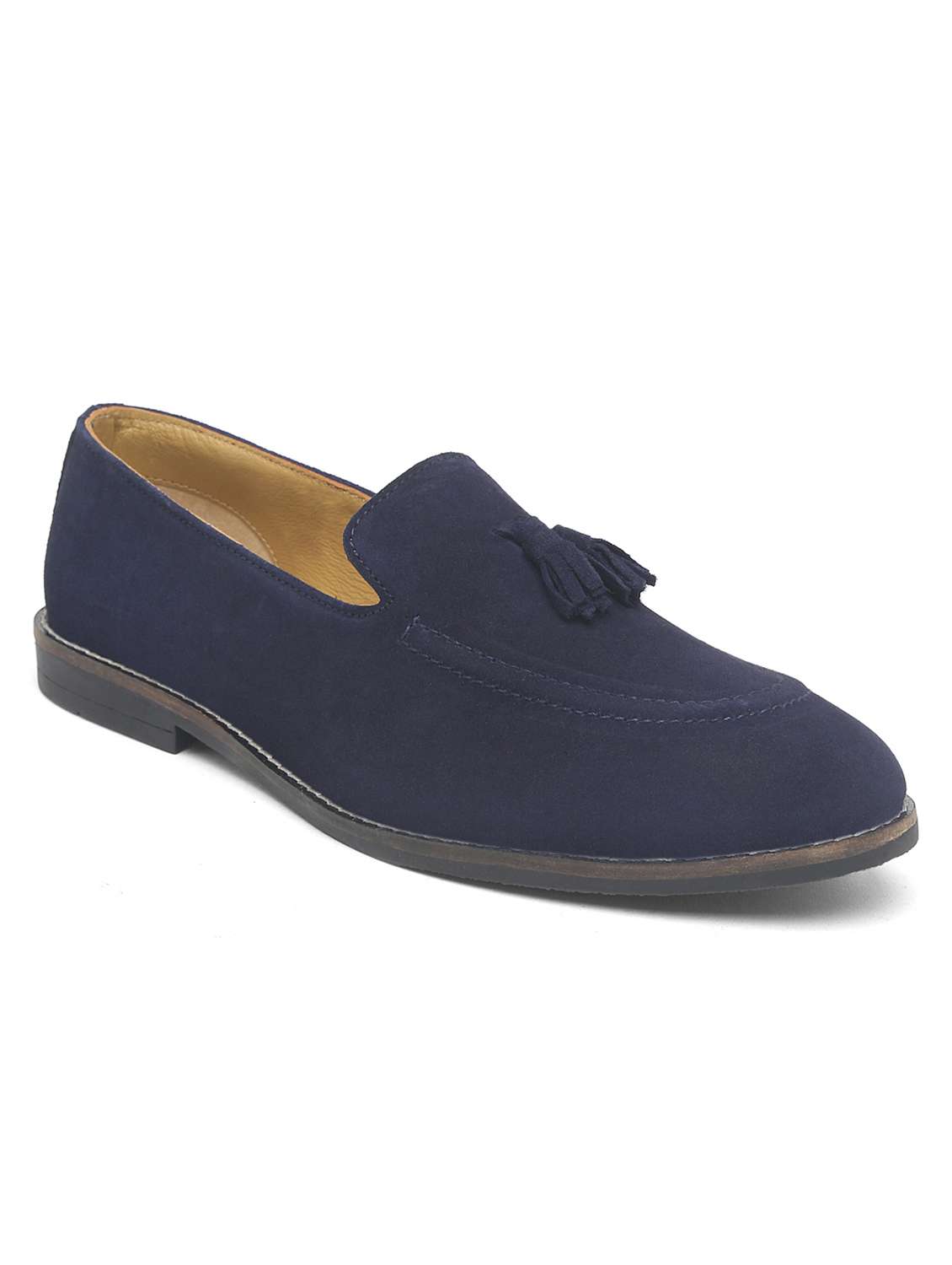 blue suede slip on loafers