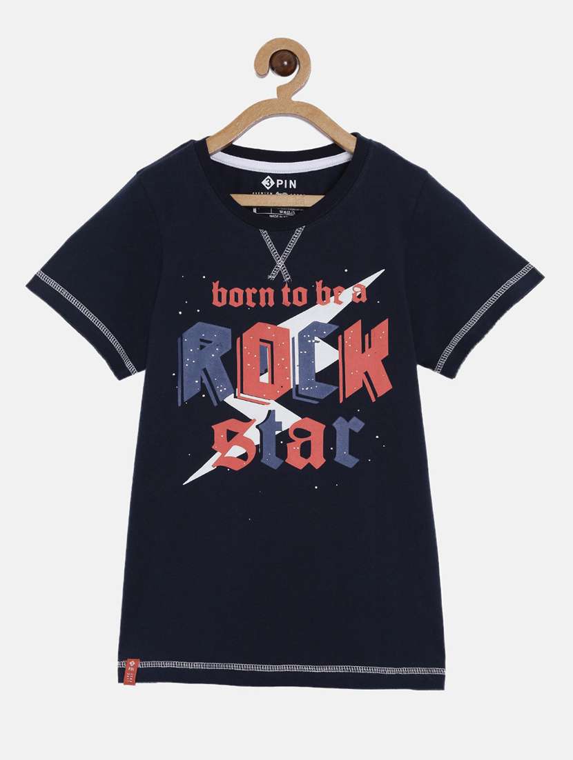 blue round neck printed t-shirt