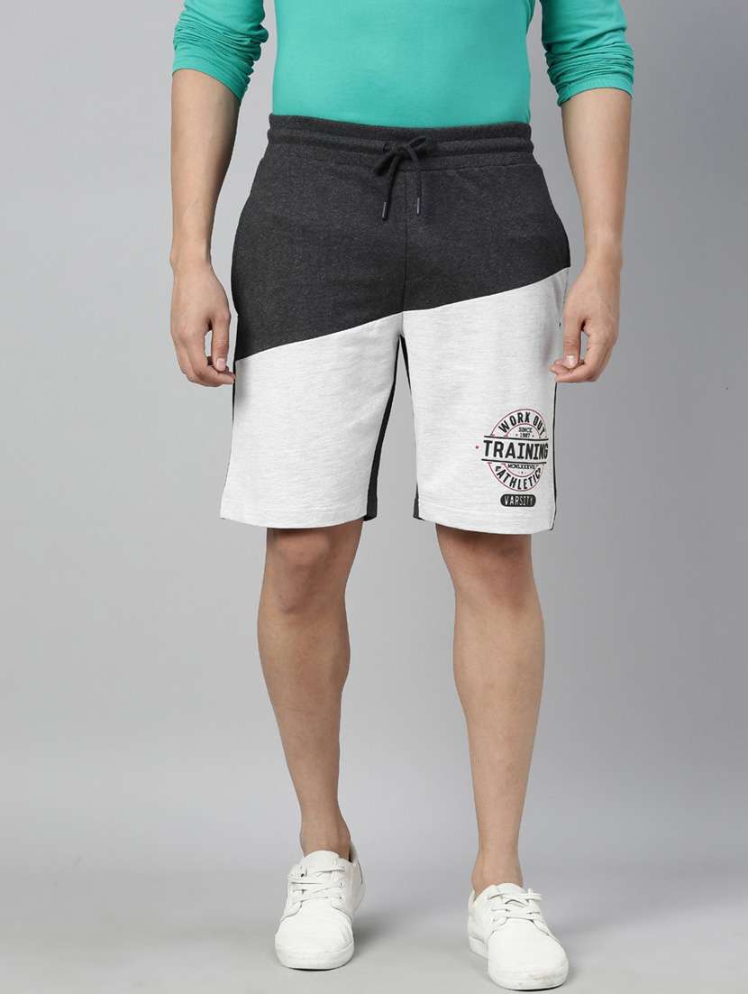 men color block mid rise shorts