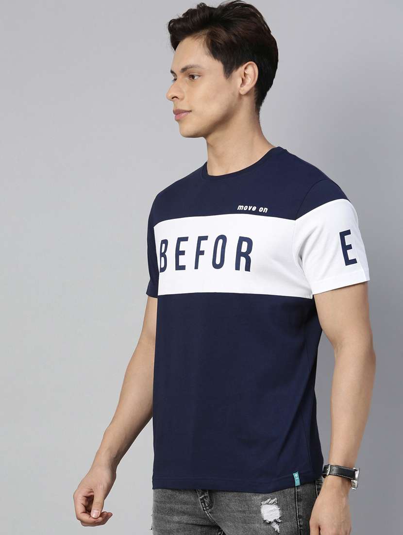navy blue chest printed t-shirt - 18414552 - Standard Image - 1