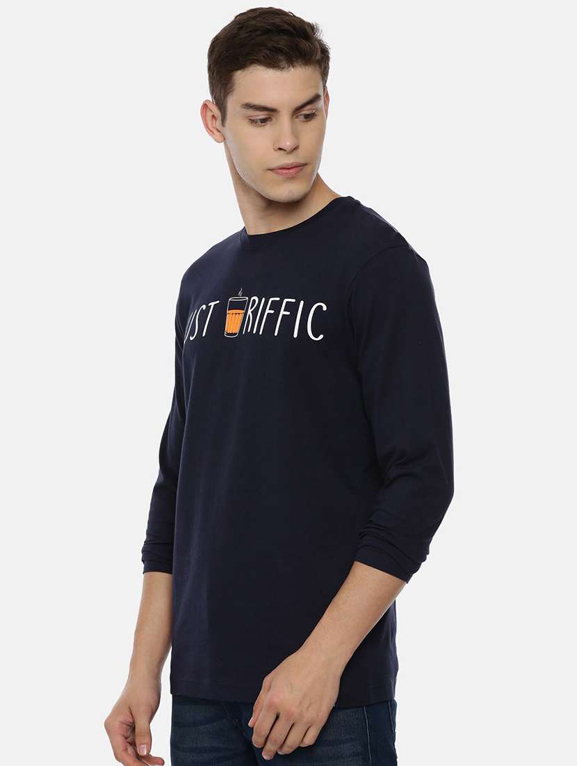 dark blue chest printed casual t-shirt  - 18414599 -  Standard Image - 1