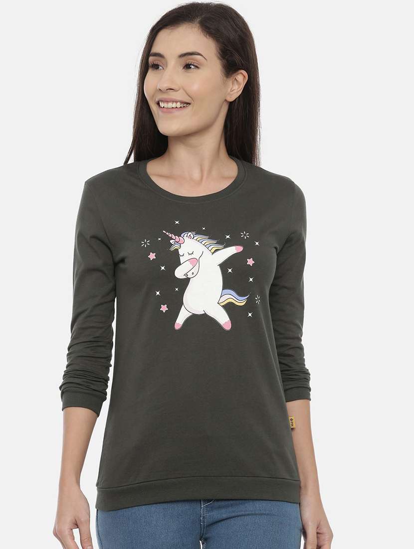 women's front print round neck t-shirt