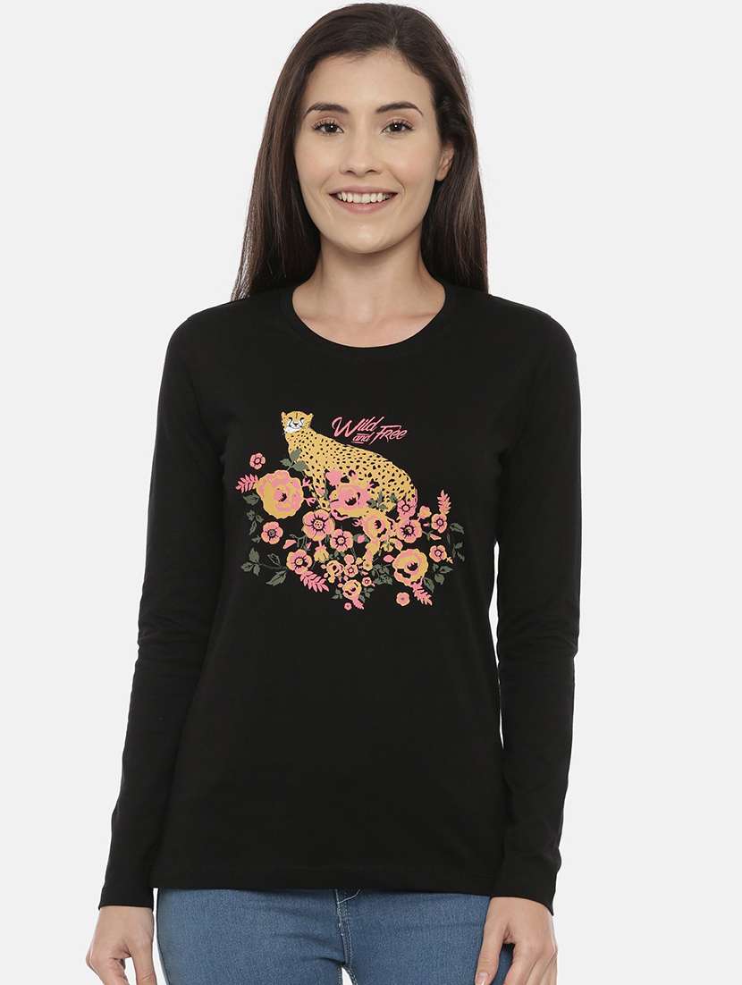 women's chest print round neck t-shirt