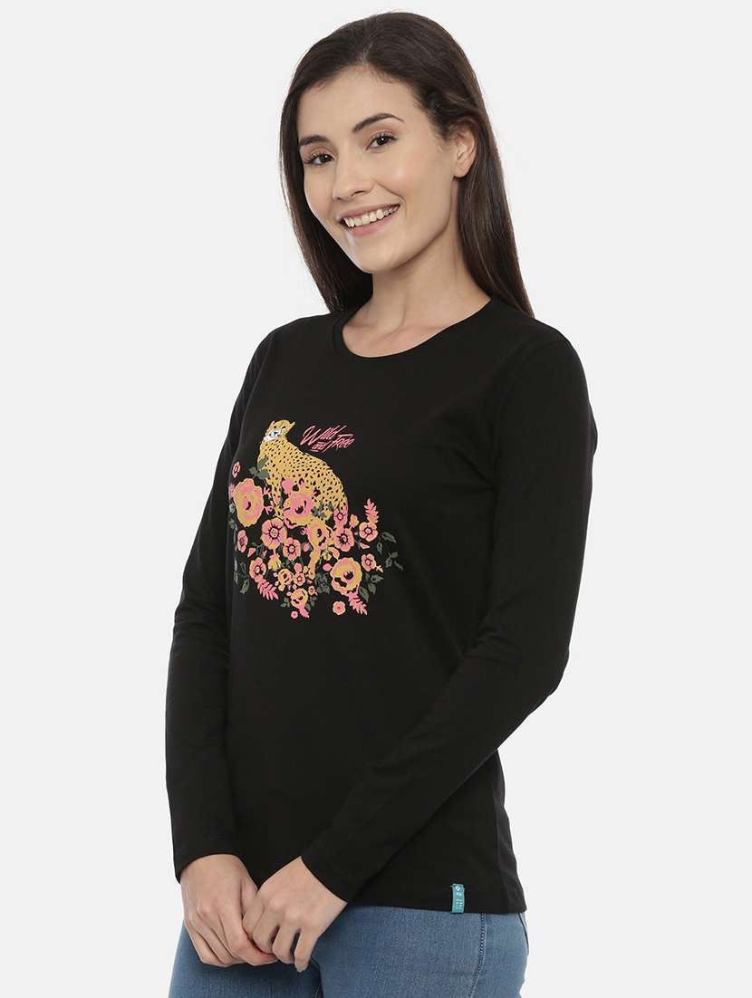 women's chest print round neck t-shirt - 18414621 -  Standard Image - 1