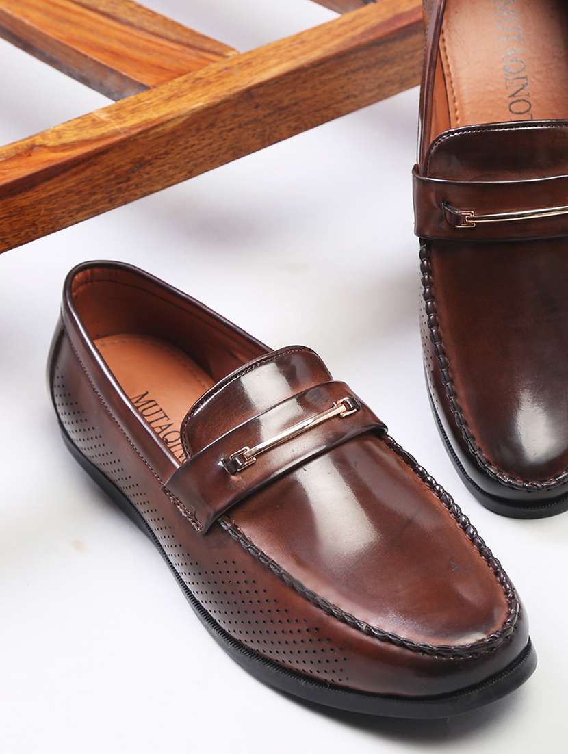 brown leather slip on loafers
