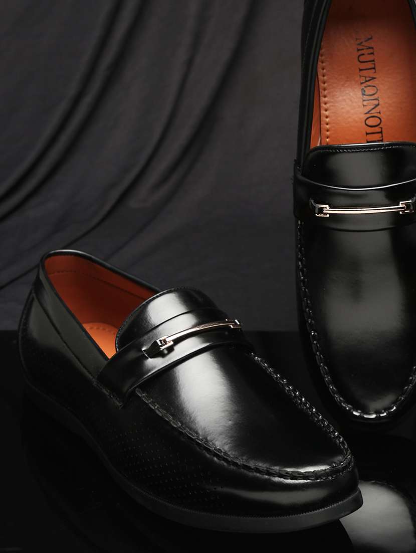 black leather slip on loafers