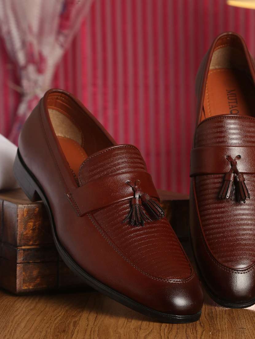 red leather slip on loafers