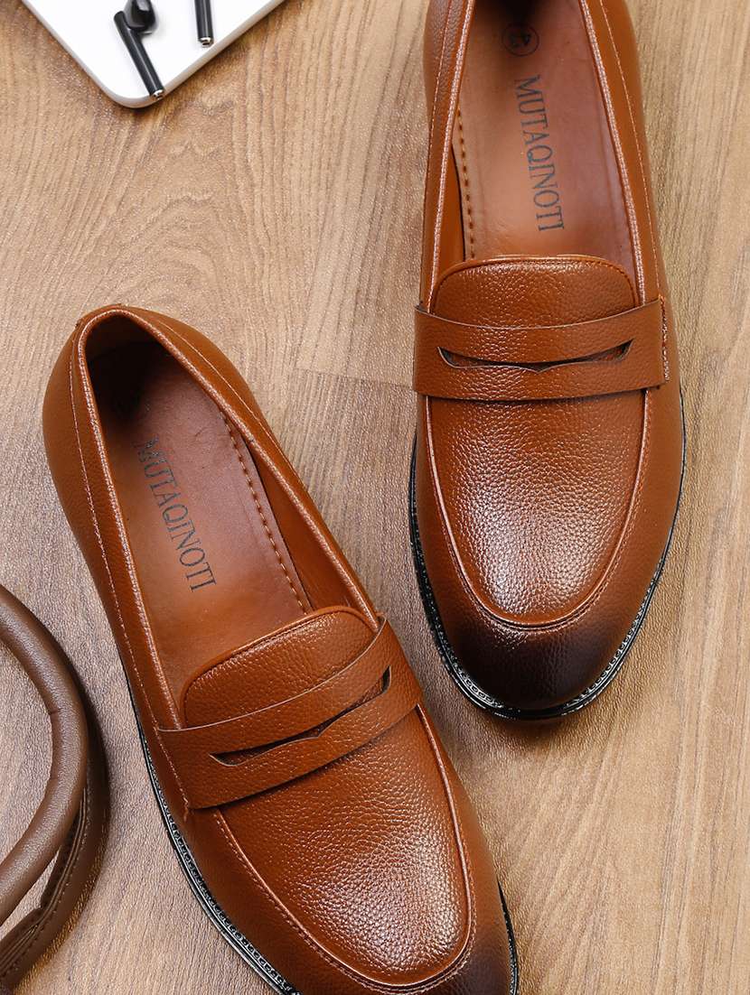 tan leather slip on loafers