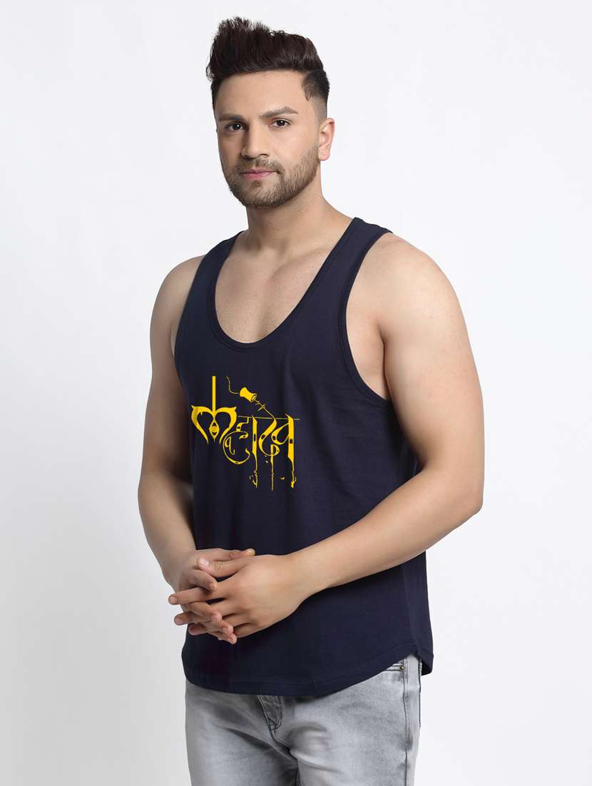 navy chest-printed vest - 18415683 -  Standard Image - 1