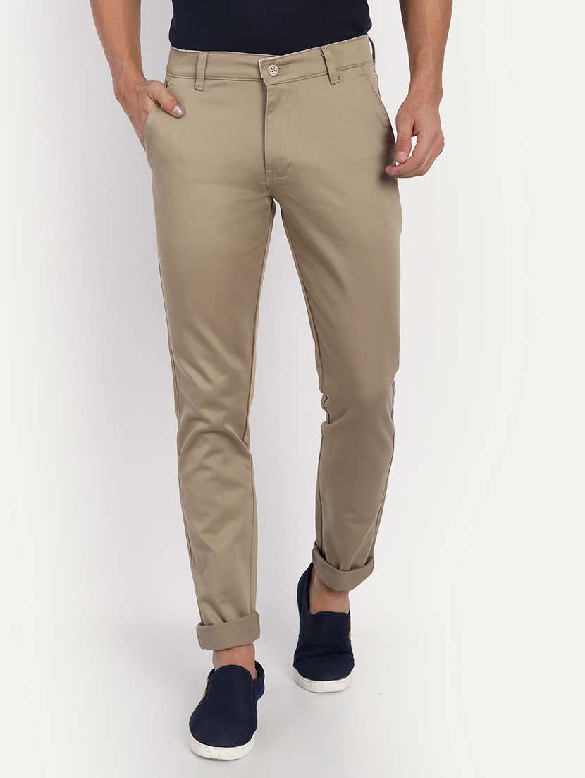 beige solid chinos casual trouser