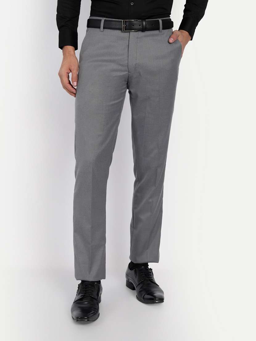 grey solid flat front formal trouser