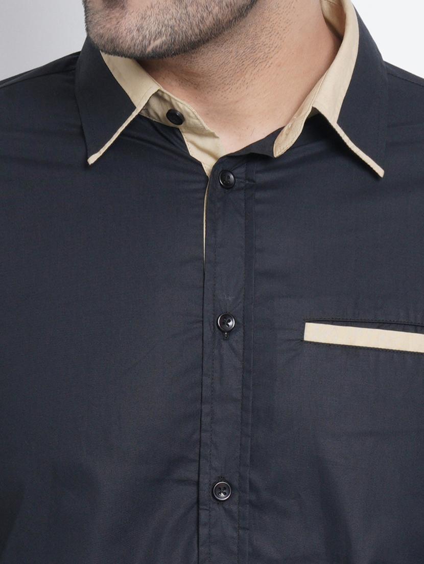dark blue solid casual shirt - 18416326 - Standard Image - 4