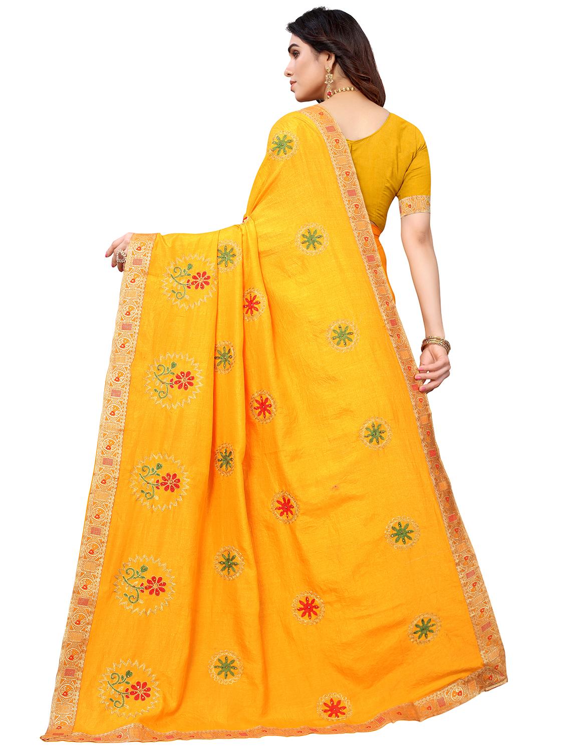 yellow art silk embroidered saree with blouse - 18416430 - Standard Image - 1