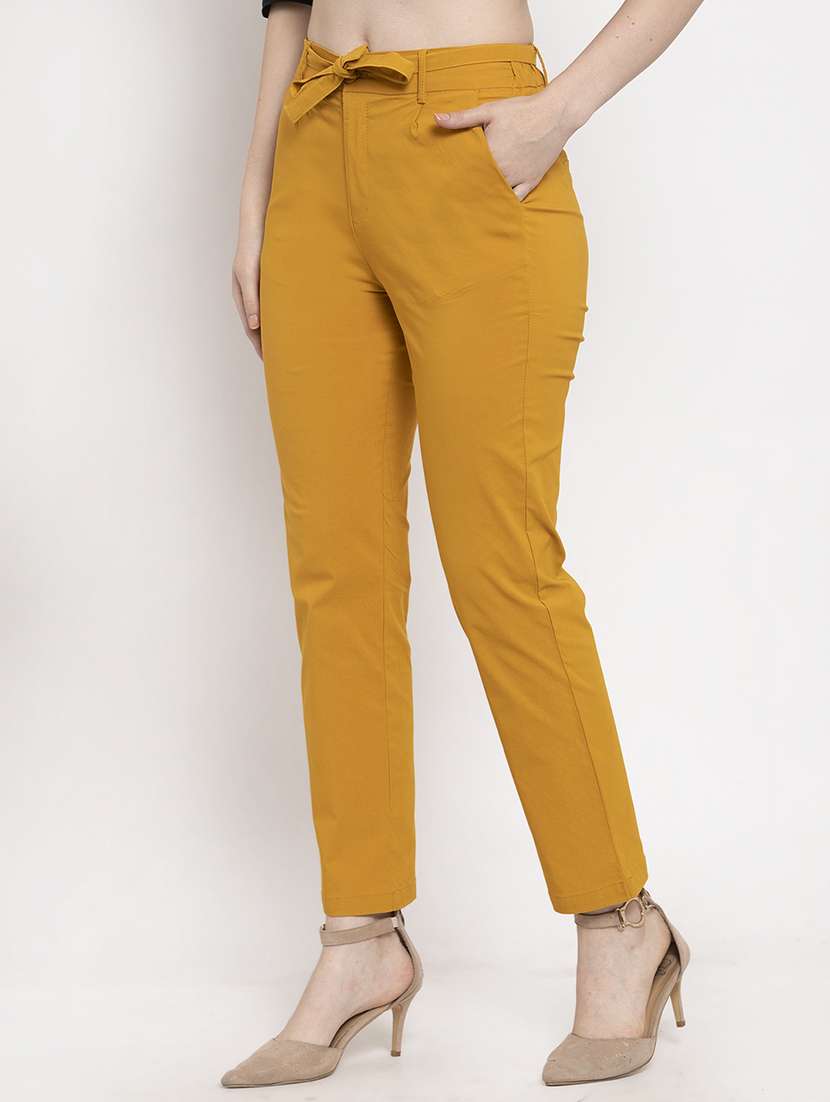 mustard mid rise solid pleated  trouser - 18416438 -  Standard Image - 1