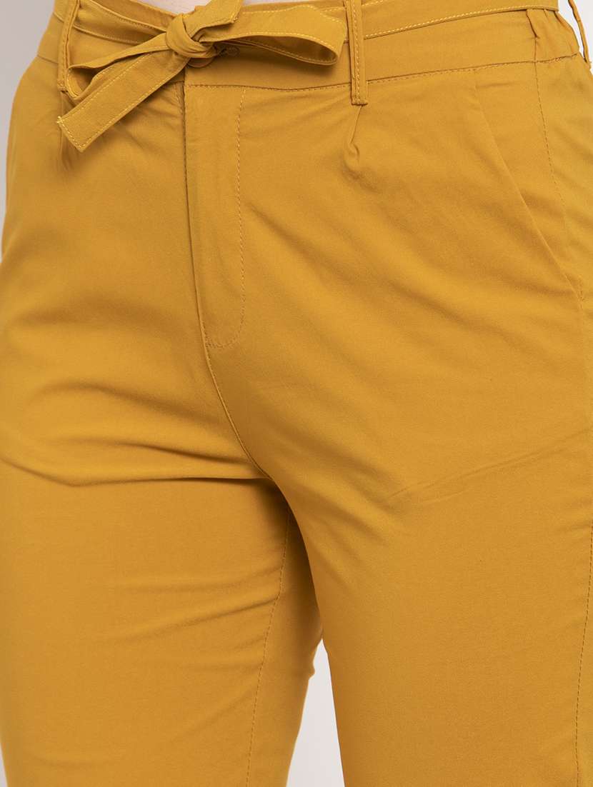 mustard mid rise solid pleated  trouser - 18416438 -  Standard Image - 4