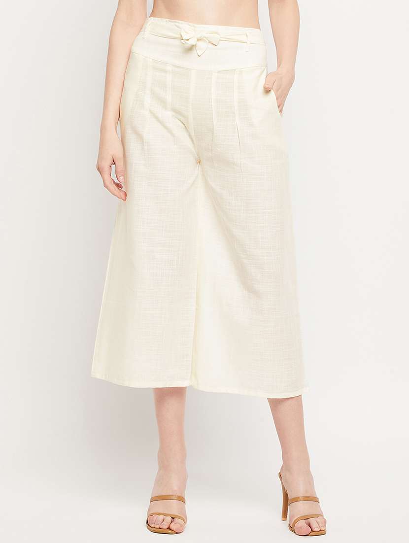 cream mid rise solid culottes trouser
