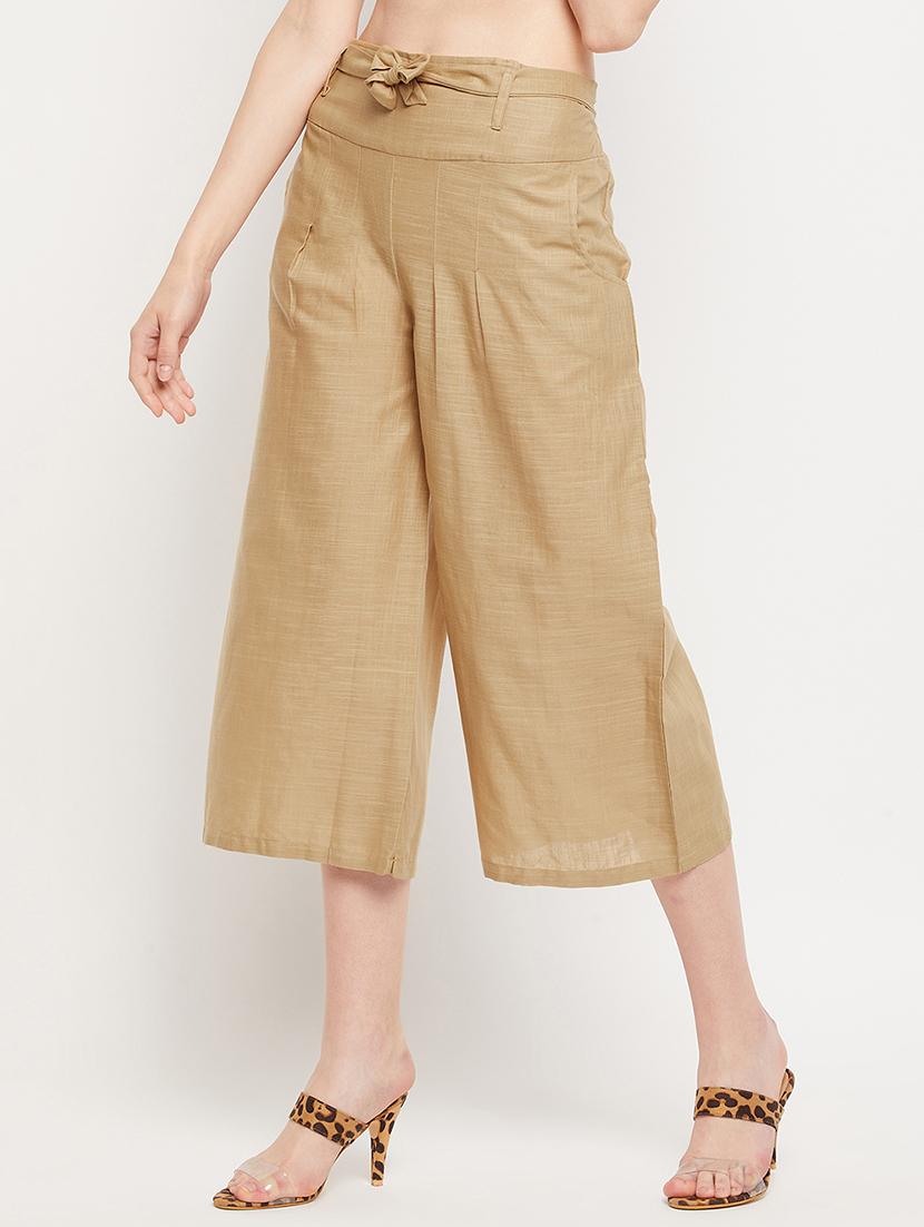 beige mid rise solid culottes trouser - 18416445 -  Standard Image - 1