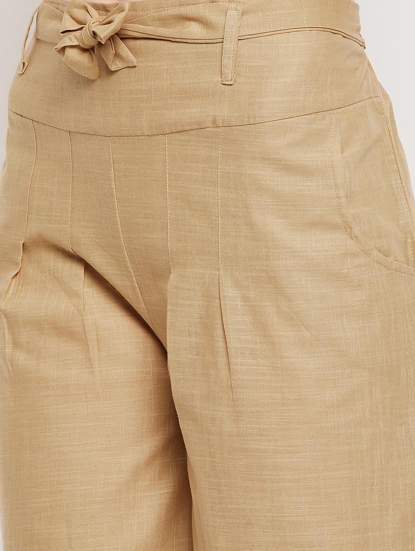 beige mid rise solid culottes trouser - 18416445 - Standard Image - 4