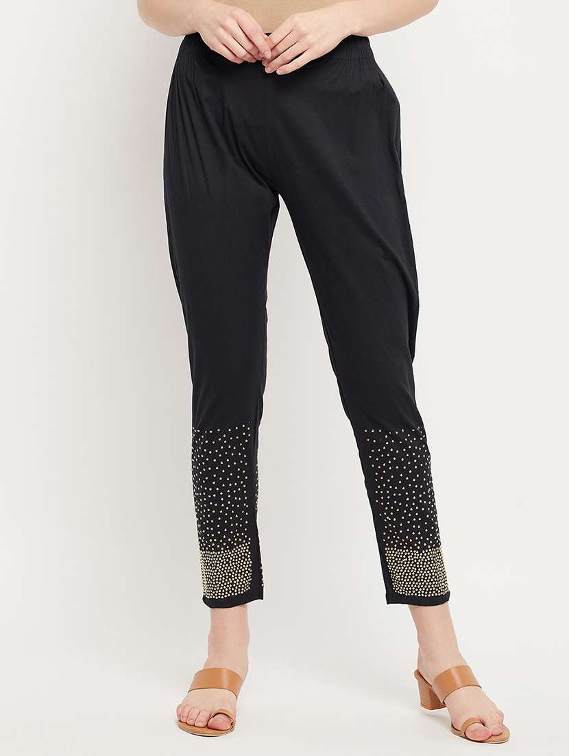 black ankle length ethnic leggings