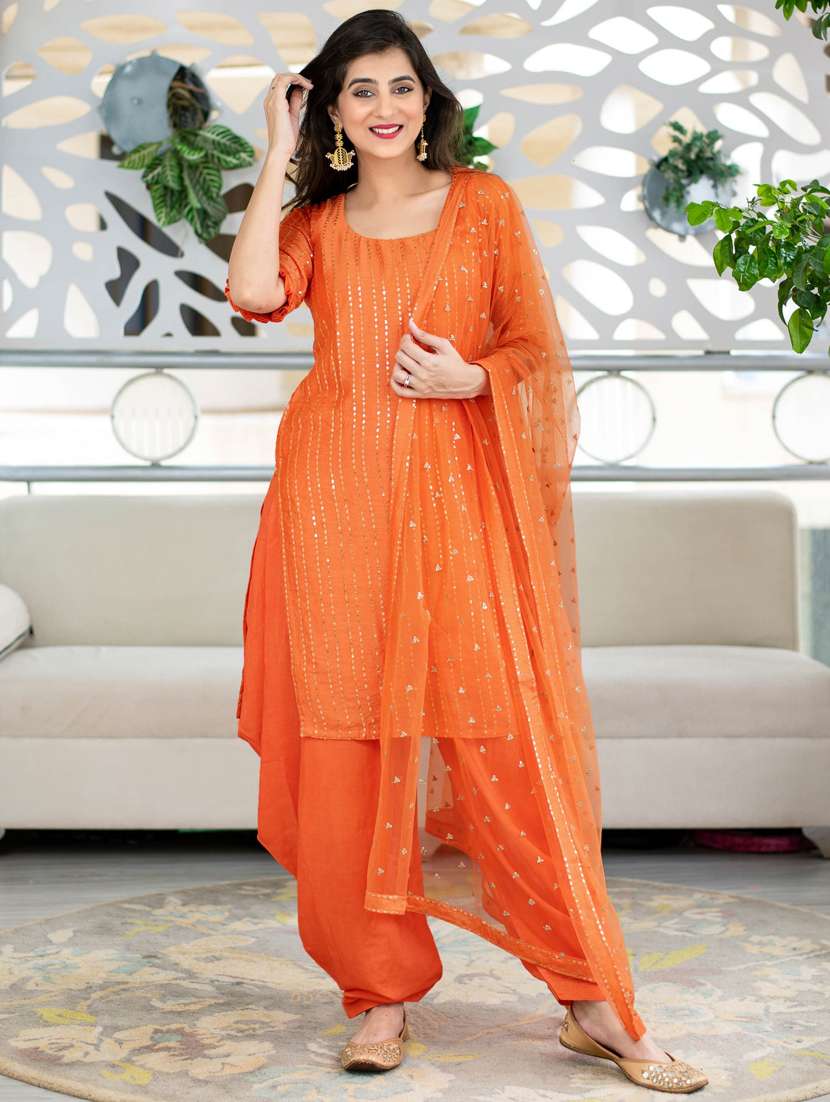 self design semi-stitched suit set