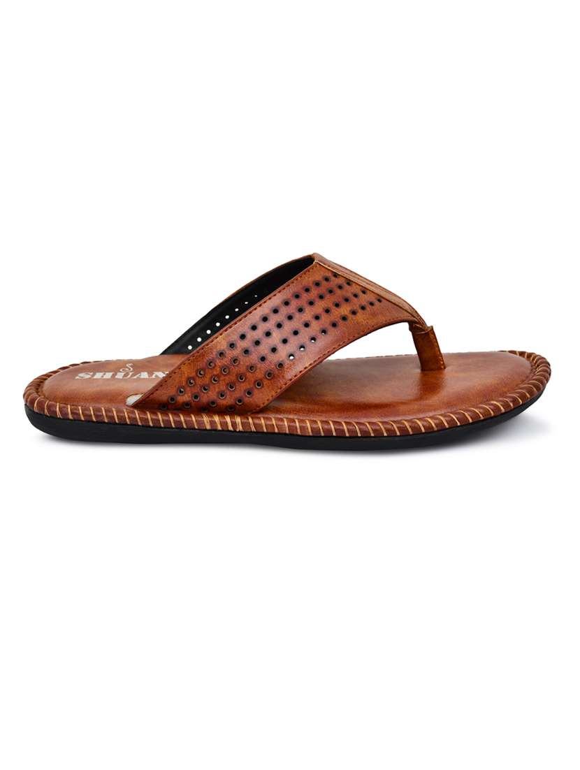 tan leatherette slip on flip flops - 18416755 -  Standard Image - 1