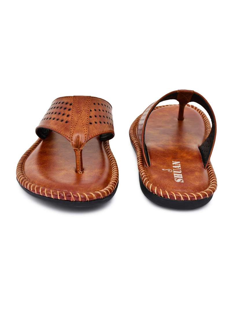 tan leatherette slip on flip flops - 18416755 -  Standard Image - 4