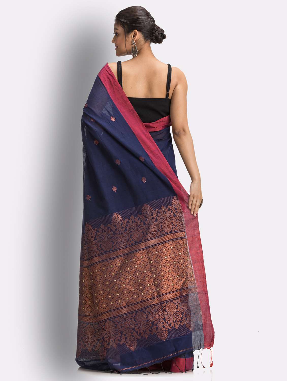 navy woven saree - 18416828 -  Standard Image - 1